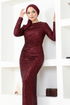 Flake Sequin Evening dress END5588 Burgundy - Thumbnail