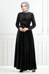 Flake Sequined Velvet Evening dress 2015EFY931-M Black - Thumbnail