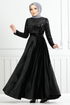 Flake Sequined Velvet Evening dress 2015EFY931-M Black - Thumbnail