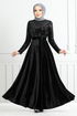 Flake Sequined Velvet Evening dress 2015EFY931-M Black - Thumbnail