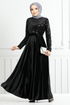 Flake Sequined Velvet Evening dress 2015EFY931-M Black - Thumbnail