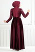 Flake Sequined Velvet Evening dress 2015EFY931-M Burgundy - Thumbnail