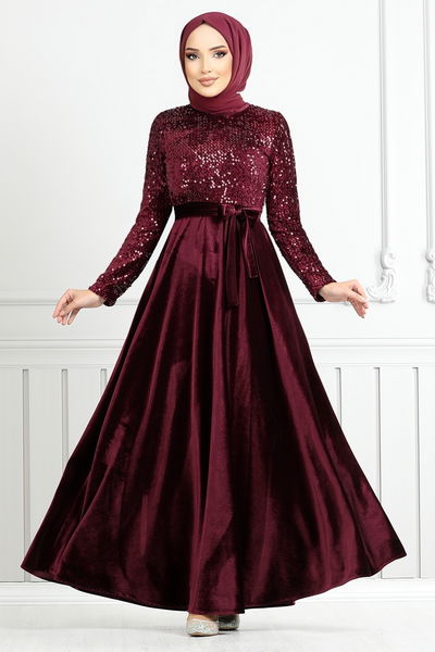 MRV E.F.Y. - Flake Sequined Velvet Evening dress 2015EFY931-M Burgundy