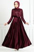 Flake Sequined Velvet Evening dress 2015EFY931-M Burgundy - Thumbnail