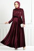 Flake Sequined Velvet Evening dress 2015EFY931-M Burgundy - Thumbnail