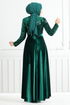 Flake Sequined Velvet Evening dress 2015EFY931-M Emerald - Thumbnail