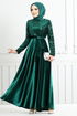 Flake Sequined Velvet Evening dress 2015EFY931-M Emerald - Thumbnail