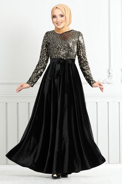 MRV E.F.Y. - Flake Sequined Velvet Evening dress 2015EFY931-M Gold