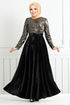 Flake Sequined Velvet Evening dress 2015EFY931-M Gold - Thumbnail