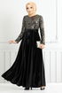 Flake Sequined Velvet Evening dress 2015EFY931-M Gold - Thumbnail