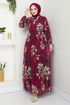 Fleur À Motifs Hijab Robe 5035ANT904-L Cerise aigre - Thumbnail