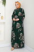 Fleur À Motifs Hijab Robe 5035ANT904-L Émeraude - Thumbnail