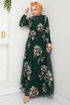 Fleur À Motifs Hijab Robe 5035ANT904-L Émeraude - Thumbnail