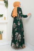 Fleur À Motifs Hijab Robe 5035ANT904-L Émeraude - Thumbnail