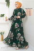 Fleur À Motifs Hijab Robe 5035ANT904-L Émeraude - Thumbnail