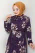 Fleur À Motifs Hijab Robe 5035ANT904-L Violet - Thumbnail