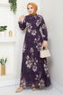 Fleur À Motifs Hijab Robe 5035ANT904-L Violet - Thumbnail