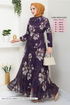 Fleur À Motifs Hijab Robe 5035ANT904-L Violet - Thumbnail