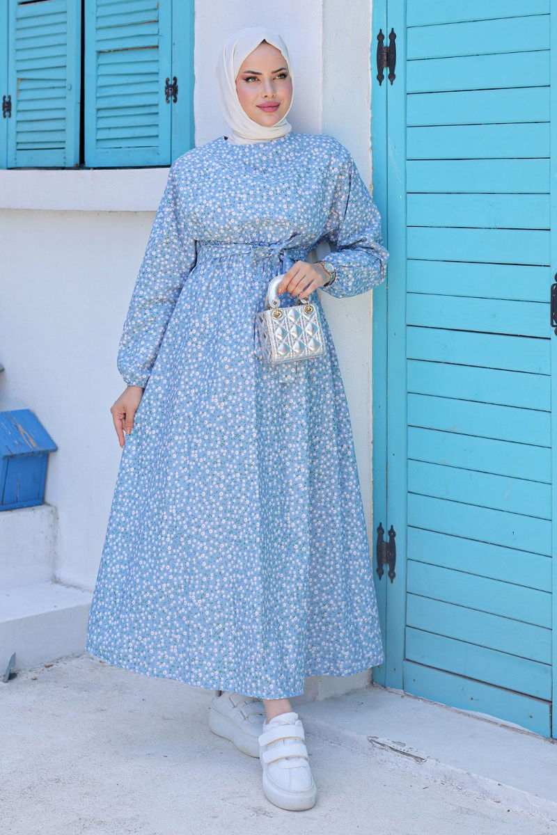 Robe a fleur bleu sale