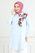 Fleur Imprimé Tunique 405ÉVO1065-M Bébé Bleu - Thumbnail