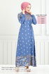 Fleur Motif Viscose Robe Numéro de pièce 819OZR1047-M Indigo - Thumbnail