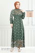 Fleur Motif Viscose Robe Numéro de pièce 819OZR1047-M Kaki - Thumbnail