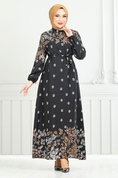 MRV O.Z.R. - Fleur Motif Viscose Robe Numéro de pièce 819OZR1047-M Noir