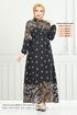 Fleur Motif Viscose Robe Numéro de pièce 819OZR1047-M Noir - Thumbnail