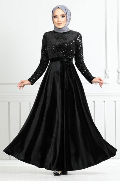 MRV E.F.Y. - Flocons Pailleté Velours Robe de soirée 2015EFFY931-L Noir