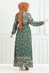 Flower Pattern Viscose Dress 819OZR1047-M Khaki - Thumbnail