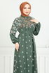 Flower Pattern Viscose Dress 819OZR1047-M Khaki - Thumbnail