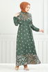 Flower Pattern Viscose Dress 819OZR1047-M Khaki - Thumbnail