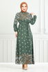 Flower Pattern Viscose Dress 819OZR1047-M Khaki - Thumbnail