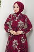 Flower Patterned Hijab Dress 5035ANT904-M Sour cherry - Thumbnail