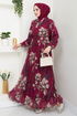 Flower Patterned Hijab Dress 5035ANT904-M Sour cherry - Thumbnail