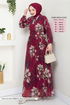 Flower Patterned Hijab Dress 5035ANT904-M Sour cherry - Thumbnail