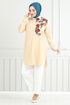 Flower Printed Tunic 405EVO1065-M Beige - Thumbnail