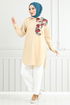 Flower Printed Tunic 405EVO1065-M Beige - Thumbnail