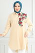Flower Printed Tunic 405EVO1065-M Beige - Thumbnail