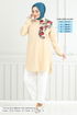 Flower Printed Tunic 405EVO1065-M Beige - Thumbnail