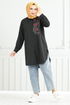 Flower Printed Tunic 405EVO1065-M Black - Thumbnail