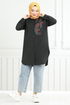 Flower Printed Tunic 405EVO1065-M Black - Thumbnail