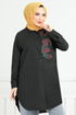 Flower Printed Tunic 405EVO1065-M Black - Thumbnail