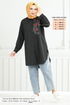 Flower Printed Tunic 405EVO1065-M Black - Thumbnail