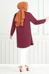 Flower Printed Tunic 405EVO1065-M Burgundy - Thumbnail