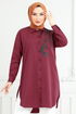 Flower Printed Tunic 405EVO1065-M Burgundy - Thumbnail