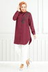 Flower Printed Tunic 405EVO1065-M Burgundy - Thumbnail