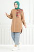 Flower Printed Tunic 405EVO1065-M Coffee - Thumbnail