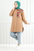 Flower Printed Tunic 405EVO1065-M Coffee - Thumbnail