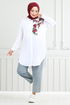 Flower Printed Tunic 405EVO1065-M Ecru - Thumbnail